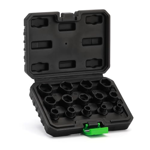 TecoTek 14-Piece 3/8-Inch Drive Metric Low Profile Impact Socket Set, Stubby Socket Set, 6mm-19mm, No Skips Sizes, 6 Point, Cr-Mo, Shorter Socket for Tight Areas - size: 6mm - 19mm(3/8" Dr.)