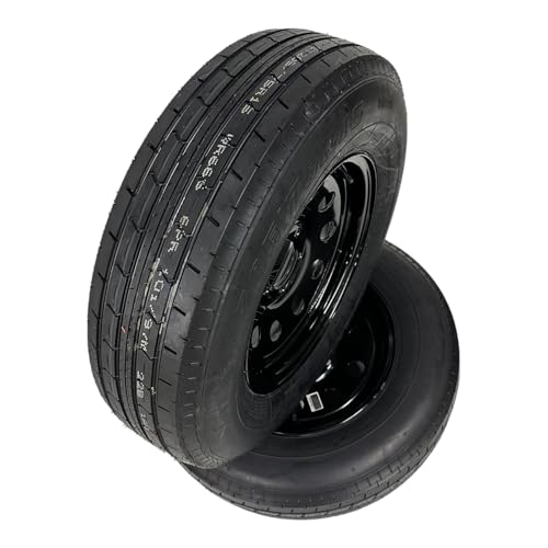 2-PACK ST205/75R15 TRAILQUEST RADIAL TRAILER TIRE ON RIM, LOAD RANGE C 6 PLY, ON 5 LUG BLACK MODULAR STYLE WHEEL WITH 5X4.5" BOLT PATTERN. REPLACES F78 OR D15 - INCLUDES WARRANTY