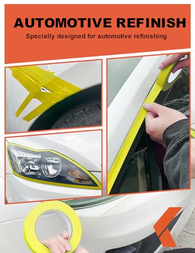 KREFINISH Painters Tape for Cars Vehicles Paint Tape Auto Body Yellow Masking Tape Heat Resistant Automotive Removable No Residue Painting Tape Bulk Set for Paint Booth, 0.7in-60 yards/6rolls - size: 0.7in-6rolls