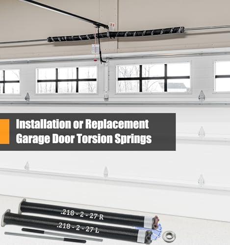 Garage Door Torsion Spring Set, Pair of 2" Electrophoresis Coated Garage Door Spring Replacement with 2 Non-Slip Winding Bars and Bearing, Minimum 16000 Cycles (.218x2x27") - size: .218x2x27"