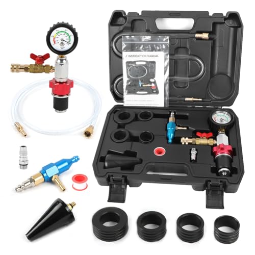 Coolant Vacuum Refill Kit Time-saving Vacuum Coolant Refill Kit Well-sealed Cooling System Vacuum Purge & Refill Kit with Pressure Gauge, 5 Sizes Adapters, Long Coolant Filling Hose for All Vehicles