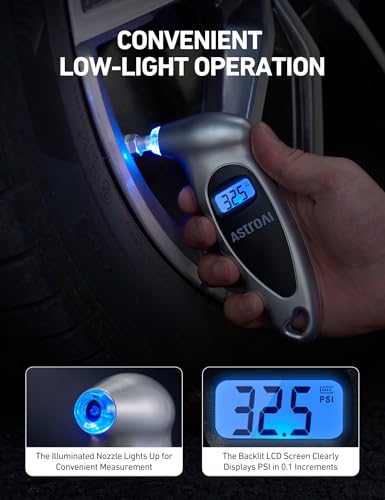 AstroAI Digital Tire Pressure Gauge 0-150PSI Calibrated to ANSI B40.7 +/-1PSI, 4 Units for Car Truck with Backlight LCD, Silver, 2Pack - size: 2Pack