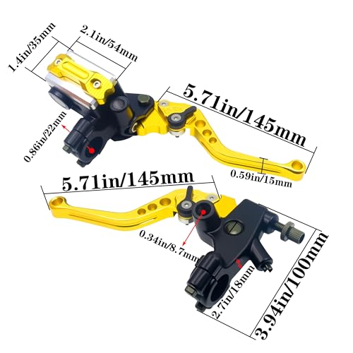 Universal Motorcycle 7/8" 22mm Handlebar Brake Master Cylinder Clutch Lever CNC Left & Right Set Compatible with Honda Kawasaki Suzuki Yamaha( Piston Diameter 12.7mm (Gold) - color: Gold
