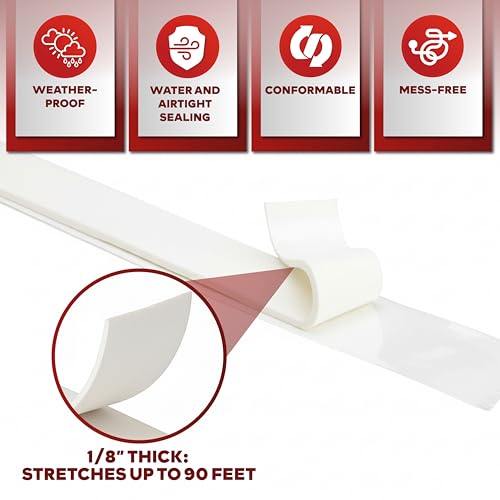 XFasten Butyl Seal Tape White - 1.5” Core 1/8" x 3/4'' x 45 Foot, EDPM Butyl Putty Tape, Sound Dampener Automotive Butyl Tape RV Rubber Sealant, Waterproof Sealing Tape - size: 1/8" x 3/4'' x 45 Foot, Single Pack