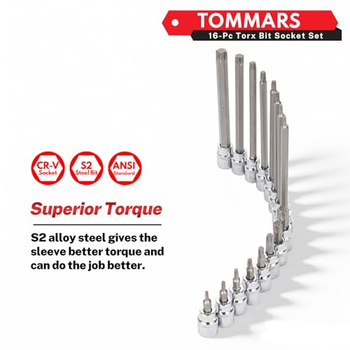 TOMMARS 16-Piece 3/8" Drive Conventional Torx Socket Set - style: Torx Bit Socket