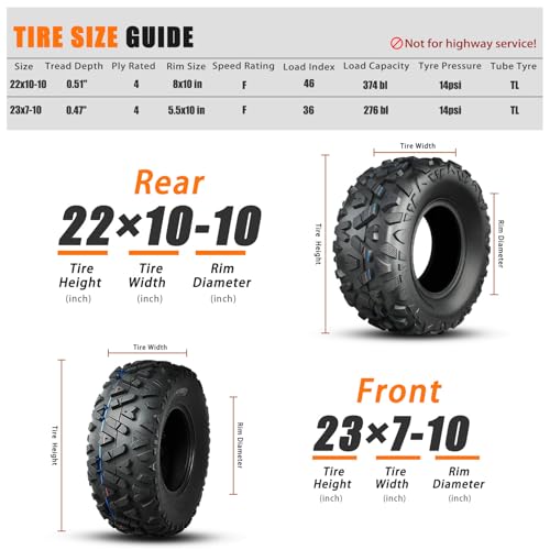 TRIPOWER Set of 4 All Terrain ATV Tires 23x7-10 Front & 22x10-10 Rear, 4PR Trail Sand Mud Off-Road Tire, Tubeless - size: 23x7-10 & 22x10-10