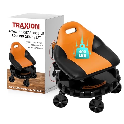 Traxion 400lb Capacity 2-703 Orange Progear Mobile Rolling Gear Seat with Black Carbon Fiber - color: Orange