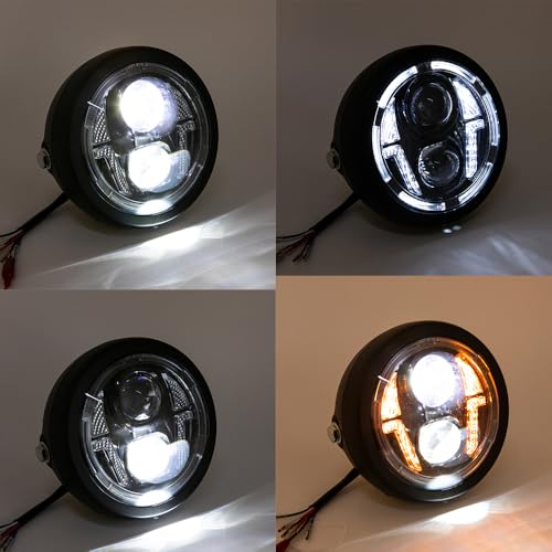 Motorcycle Headlight Assembly Round LED 6.5 inch Front Headlamp High/Low Beam Head light for Bobber Cafe Racer Motorbike (Style A) - style: Style A