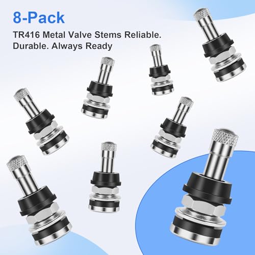 8-Pack TR416 Tire Valve Stems, High Pressure 200 PSI Tubeless Valve Stems, Brass Valve Stems, 1-1/2" Schrader Valve, Fits 0.453" & 0.625" Rim Holes for Cars/Trucks/SUVs/ATVs/Trailers - size: 8PCS