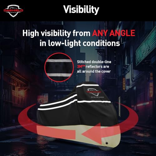 Ultimum Series Motorcycle Cover Waterproof All Weather Protection Universal Heavy Duty Night Reflector with Lock-Holes Compatible with Suzuki Harley Davidson Kawasaki Yamaha Honda Ivory XXL - size: XXL