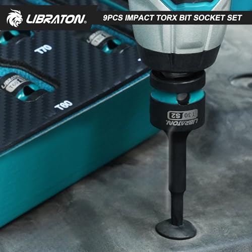LIBRATON Impact Torx Bit Socket Set, 1/2" Drive, S2 Steel, T30-T80, 9PCS - style: 9PCS Torx
