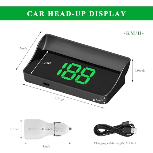 Heads Up Display for Car, Windshield Projection Digital Speedometer with USB Cable & Car Charger Adapter, Plug and Play HUD w/Large Font Display & Overspeed Alarm for Most Vehicles (KM/H) - color: KM/H