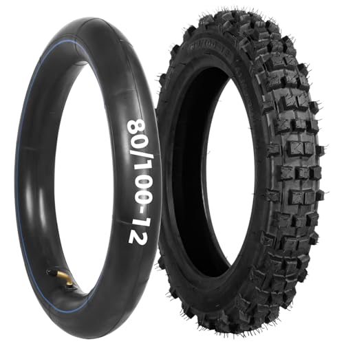 80/100-12 Dirt Bike Tires Set, 3.0-12 Tire and 80/100-12 Dirt Bike Tube with Bent Valve, Tire Replacement 12 Inch Rear for Pit Bike Motocross E-Scooter Off Road Motorcycle