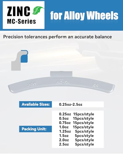 MC-Series Zinc Clip On Wheel Weights 80PCS Multi Size Assortment Kit