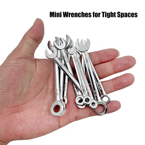 20pcs Mini Wrench Set Open End Wrench Ignition Wrench Sets With Chain Ring British/Metric Type Wrenches (Metric + British) - size: Metric + British