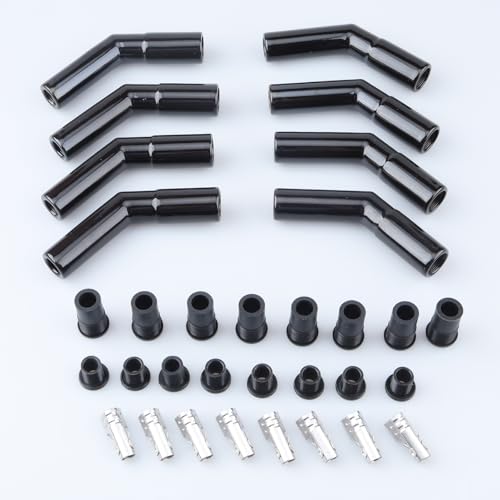 AC PERFORMANCE 45 Degree Ceramic Spark Plug Boot Kit Black 8PCS - color: Black, size: 45 Degree - 8PCS