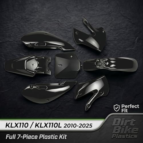 Dirt Bike Plastic Kits for KLX 110 KLX110, Rear Front Fender Number Plate Side Cover Fuel Tank Cover Fairing Body for KLX 110L 2010-2025 Black - color: black