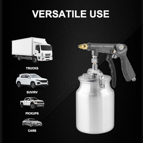 Air Undercoating Spray Gun with Suction Feed Cup & Gauge, 2 Extension Wands 360°Straight Spray Hoses, Fluid Film Spray Gun for Truck Bed Liner Spray Coating, Rubberized Undercoat, Rust Proofing