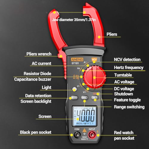 Multimeter with Clamp Meter,4000 Count Amp Meter & 2000 Count Multi Tester