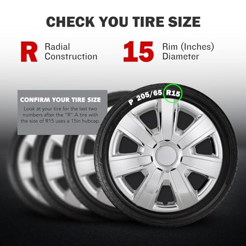 15 Inches Wheel Rim Cover Hubcaps, Hubcap Wheel Covers - color: 5076-Chrome-15