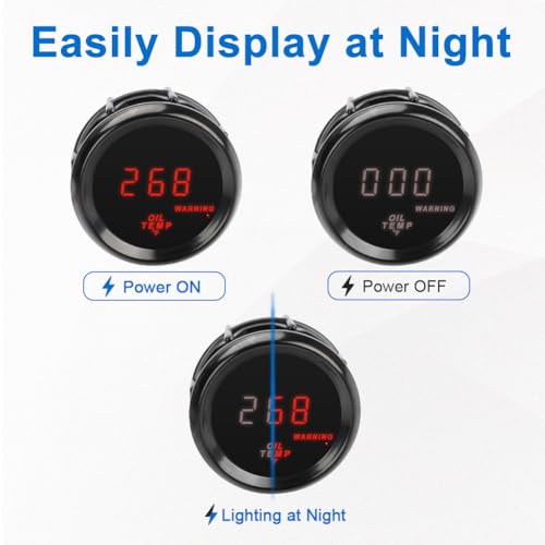 Oil Temp Temperature Gauge Meter Kit 104-302℉ 2" 52mm DC12V Temp Gauge - size: Oil Temp Gauge