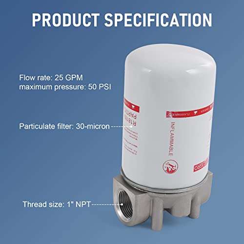 1 inch NPT Fuel Tank Filter Kit 30 Micron 25 GPM Spin-on Particulate Filter - size: Fuel Filter
