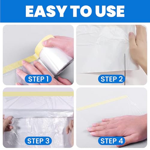TAPEBEAR Pre-Taped Masking Film 22" x 65feet Plastic Cover for Painting - size: 550mm x 20m