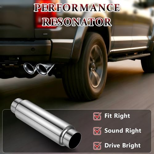 3" Inlet Exhaust Resonator, 3" Outlet 16" Overall Length Stainless Steel Performance Muffler, Straight Through Design, Weld-On, Universal for Car Truck, Polished - color: Silver, size: 3" inlet 16" Overall Length(4" wide)