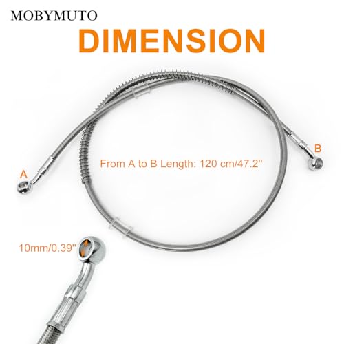 Motorcycle Hydraulic Braided Brake Line, Stainless Steel Brake Hose, Universal Brake Clutch Fluid Line for Motorcycle, Moped, ATV, Go-Kart and Dirt Bike (Silver, Length 120 cm/47.2'') - size: 120cm/47.2''