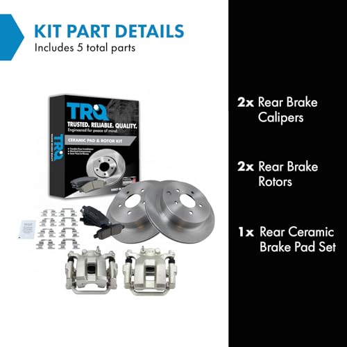 TRQ Rear Brake Pad and Rotor Set Ceramic Vented Rotors Calipers - style: BKA18421