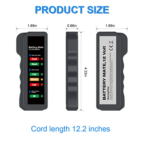 12V Car Battery Tester, BM310 Automotive Digital Alternator Charging System Analyzer with LED Indication, Check Vehicle Battery Condition Detector, Universal for Car, Motorcycle, Truck