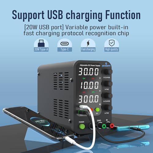 DC Power Supply Variable, 0-32V 0-10A Switching Bench Power Supply with 20W USB & Type-C Quick-Charge, Encoder Corase & Fine Adjustment Knob, Output Switch, 4-Digit LED Display - SPS-3010V - color: Upgraded, size: 30V 10A