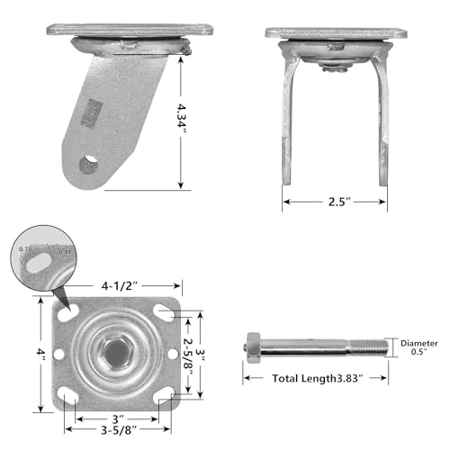 4" X 2" Swivel Caster Bracket, Zinc Plated Steel Yoke and 4" X 4 1/2" Plate, Heavy Duty Caster Fork- Capacity Up to 800 LBS Replacement(4 Swivel) - color: Swivel Bracket, size: 4"×2"