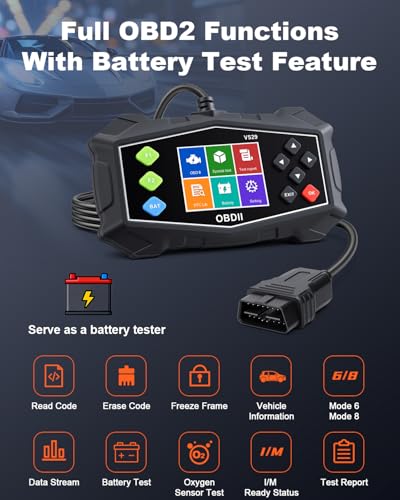 OBD2 Scanner Diagnostic Tool, EXTRACTME Car Scanner with Battery Tester, Engine Light, Data Stream, I/M Readiness, Mode 6/8, Professional Code Readers & Scan Tools for OBDII 12V Vehicles 1996+