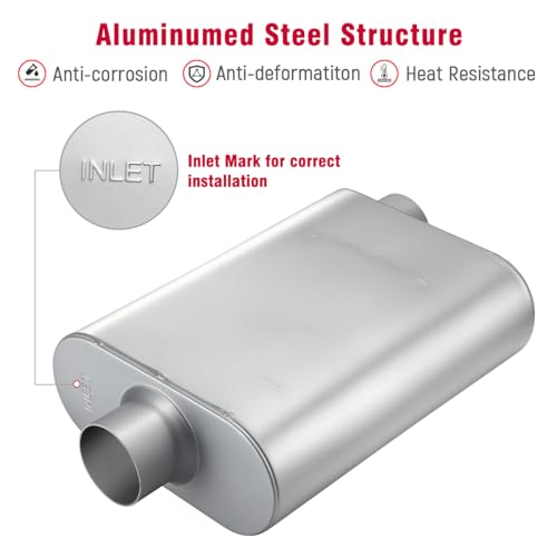 Upower 2.5" Dual Chamber Muffler, 17" Overall Length Performance Exhaust, Aggressive Deep Sound Aluminized Steel Universal Fit for Car Truck SUV (2.5" ID Inlet/Outlet)