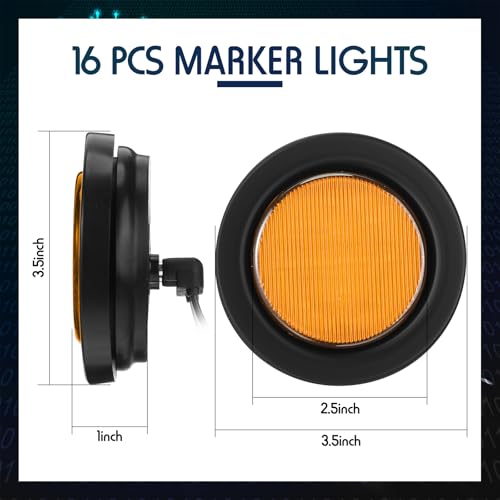 Retisee 16 Pcs 2.5 Round LED Trailer Marker Lights, Amber - color: Amber