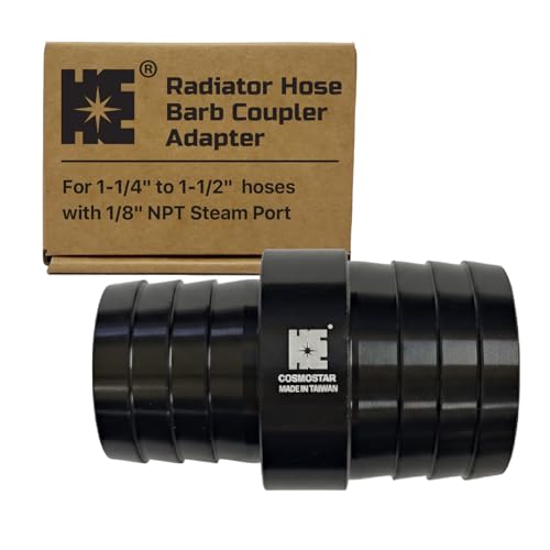 Cosmostar 1-1/4" to 1-1/2" Radiator Hose Barb Coupler Adapter with 1/8" NPT Steam Port for LS Swap – Aluminum Coolant Crossover Splice for Steam Vent Radiator Hose Fitting (Black)-NN2024N02