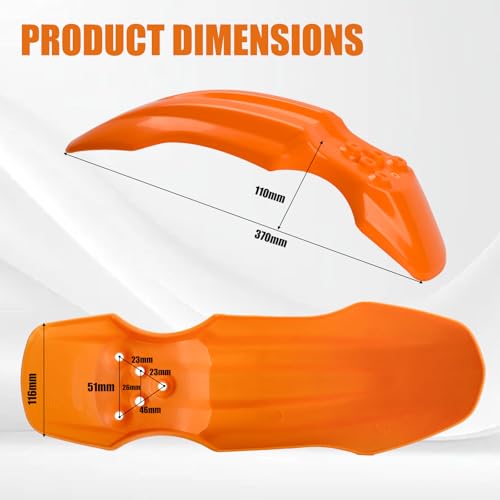 Dirt Bike Front Fender for Yozma IN10 Tuttio Soleil 01 MX350/500/650 SX500 KX110 XR70 Ridstar Q20 CRF50 Style with Mounting Bolts Ebike Dirt Pit Bike Wheel Mudguard (Orange) - color: Orange