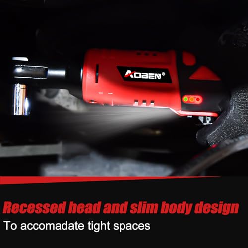 AOBEN Cordless Ratchet Wrench Kit,3/8" ratchet,40 Ft-lbs Electric Power Ratchet Set with Variable Speed Trigger,2 Packs 2000mAh Lithium-Ion Battery And Charger,83 Sockets - color: Apple Red