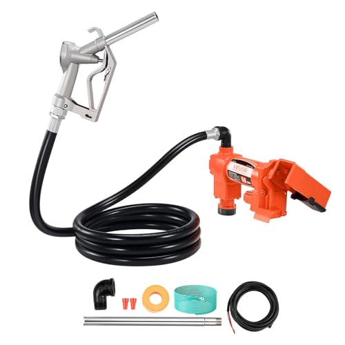 VEVOR Fuel Transfer Pump, 12V DC 16 GPM 1/4 HP Diesel Pump, Extractor Pumps with Manual Nozzle, Discharge Hose and Suction Pipe, for Gasoline, Diesel, Kerosene, Ethanol-Methanol Blends & Biodiesel - size: 12V 16GPM