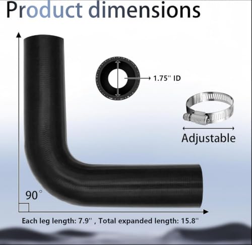 1.75" Silicone Coolant Air Hose (15.8" Length) with 2 Clamps - Industrial Hydraulic Turbo Pipe Elbow Radiator Hose (1 3/4" ID 90 Degree) - size: 1.75" ID 90 Degree