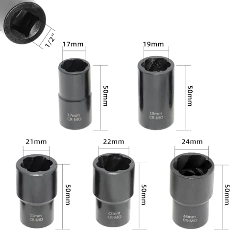 DPTOOL Bolt Nut Extractor Socket Set 17mm 19mm 21mm 22mm 24mm - size: 6PC