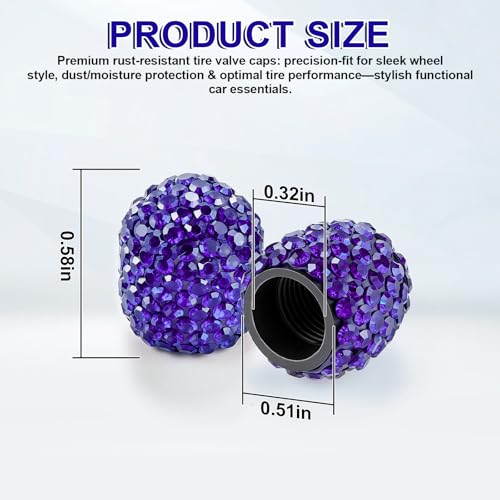 JUSTTOP 4 Pack Handmade Crystal Rhinestone Tire Valve Stem Caps, Universal for Cars, Trucks and Motorcycles - Deep Blue - color: Deep Blue