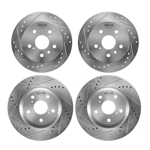 VEVOR Front & Rear Brake Kit Ceramic Brake Pads and Drilled Slotted Rotors - size: S-31434 + S-31608