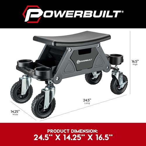 Powerbuilt Big Wheel Rolling Seat, Off-Road Series, Locked in Tool Trays, Heavy-Duty Wheels for Gravel and Rocks - Grey 642965ECE