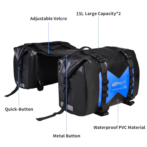 AFISHTOUR30L Motorcycle Luggage Bags for Motorbike Travel - Motorcycle Panniers - Detachable Bag for Scooter, Honda, Suzuki, Yamaha (Bule, 1 Pair) - color: Blue, size: 30L