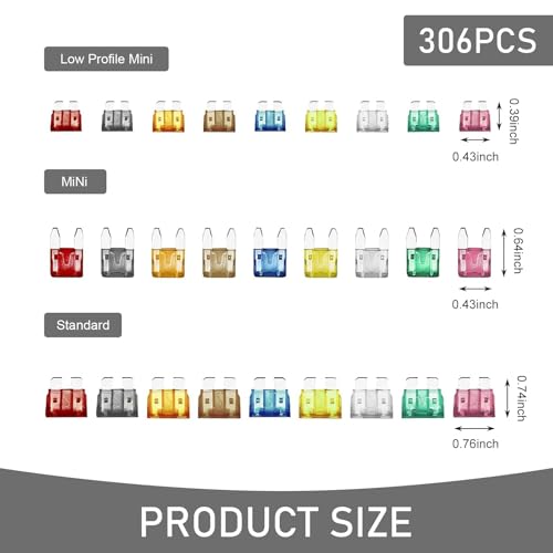 306 PCS Car Fuse Assortment Kits, Upgraded Mixed Vehicle Blade Fuses Replacement With Fuse Puller, Standard & Mini & Low Profile Mini Fuses (2A 5A 7.5A 10A 15A 20A 25A 30A 35A)
