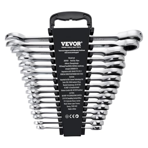 VEVOR Combination Wrench Set, 16-Piece Ratcheting Wrench Set with Organizer Rack, Cr-V Steel, Metric 8 mm to 24 mm, Ideal for General Household, Garage, Workshop, Auto Repairs, Emergency - size: 16PC
