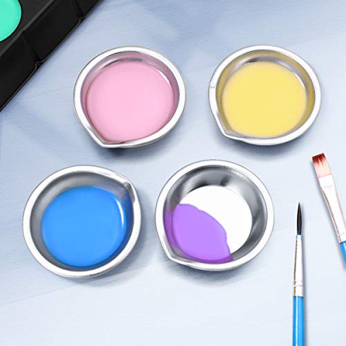 12Pcs Small Round Paint Trays Makeup Palette, 2-inch Stainless Steel Painting Color Palette Paint Mixing Cups with Mouth for Artist Watercolor