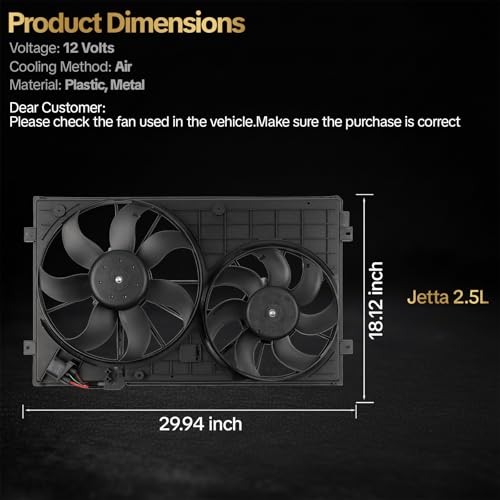 Radiator Cooling Fan Assembly for Volkswagen Beetle 2012-2019 for Volkswagen Jetta 2007-2018 for Volkswagen Golf 2010-2014 for Volkswagen Rabbit 2006-2009